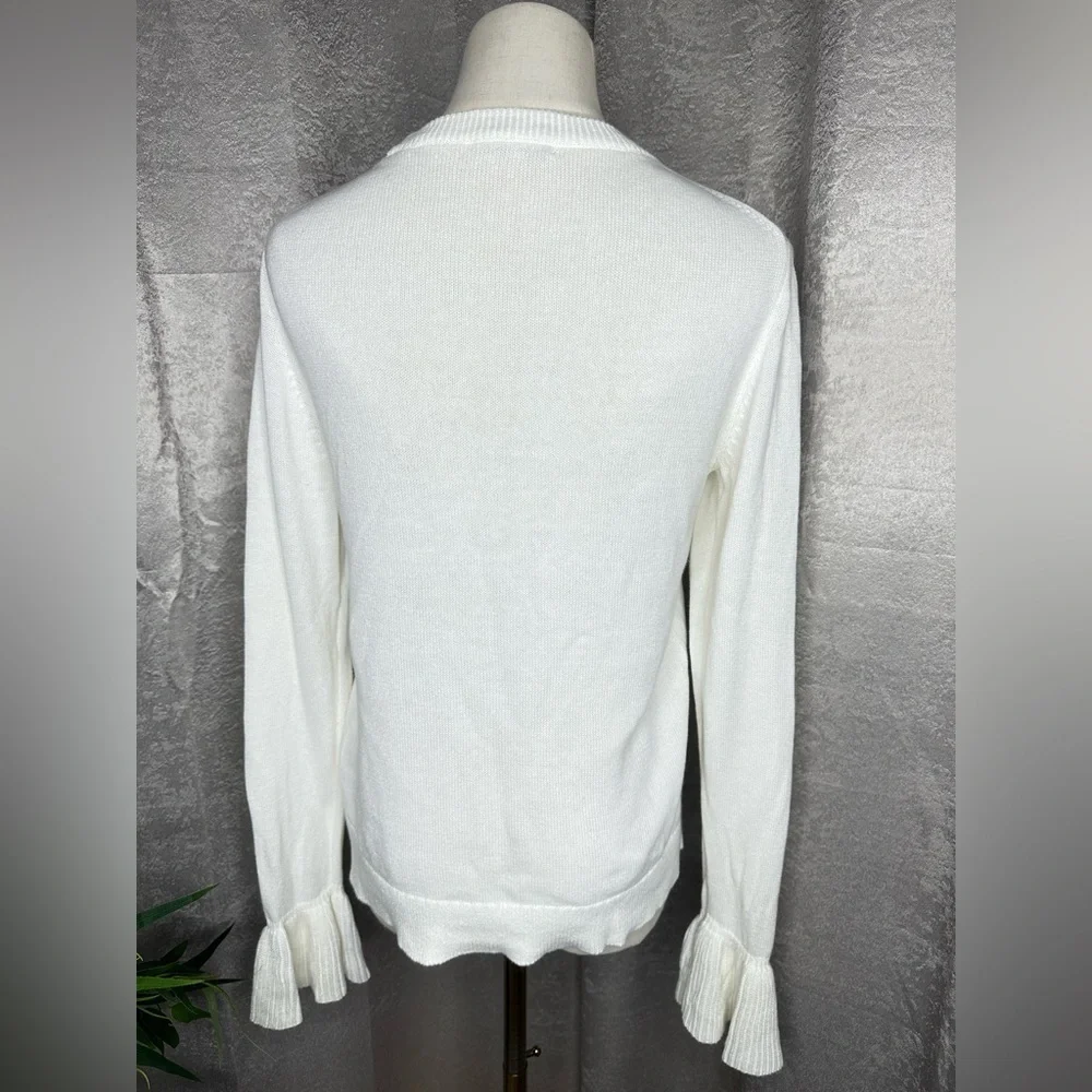 NEW J.Crew Women’s Crewneck Knit Flare Sleeve Sweater in White Sz Small